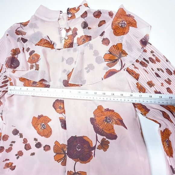 Women's Chelsea28 Floral Sheer Blouse w/ Ruffled Collar &‎ Pleated Sleeves M Med - Picture 4 of 11
